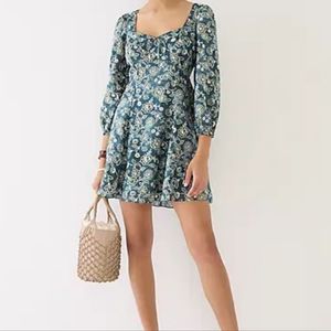 J.Crew NWT Floral Mini Dress Size 12 Cottagecore Sweetheart Neck Long Sleeve